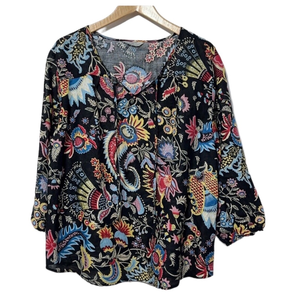 Hester & Orchard Linen Blend Top Paisley Womens XL